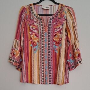 Savanna Jane Women's Vibrant Striped Embroidered Blouse size S